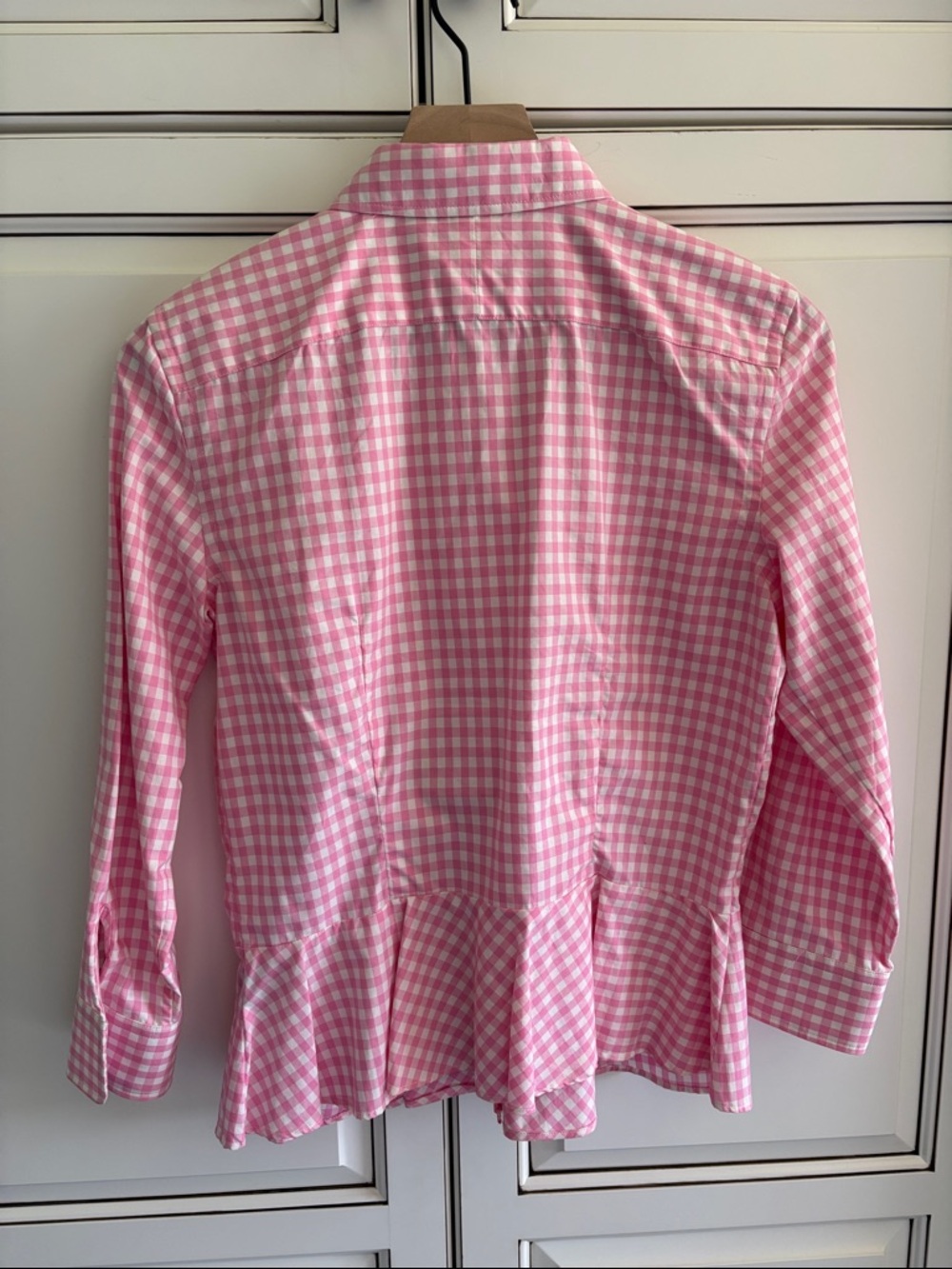 Vintage Ralph Lauren Peplum Gingham Check Pink White Preppy Cottage Top Womens 6 - Picture 12 of 12